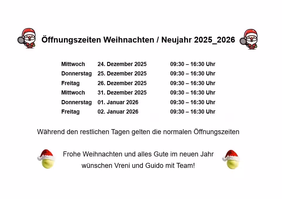Öffnungszeiten über die Festtage