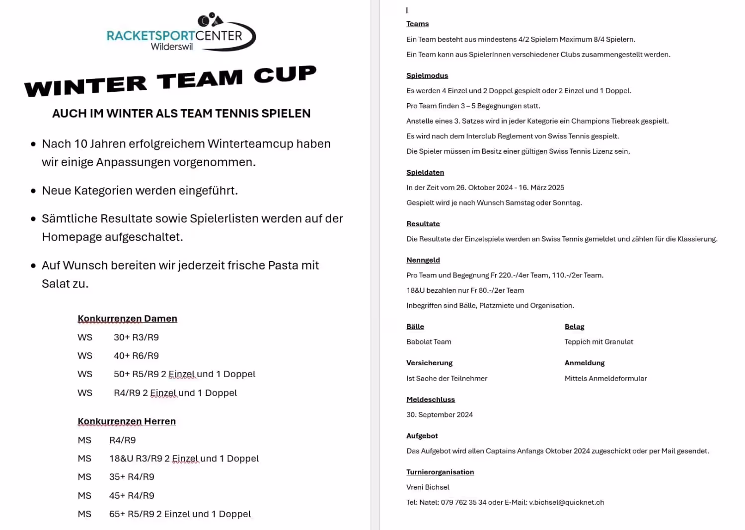 Winter Team Cup Ausschreibung